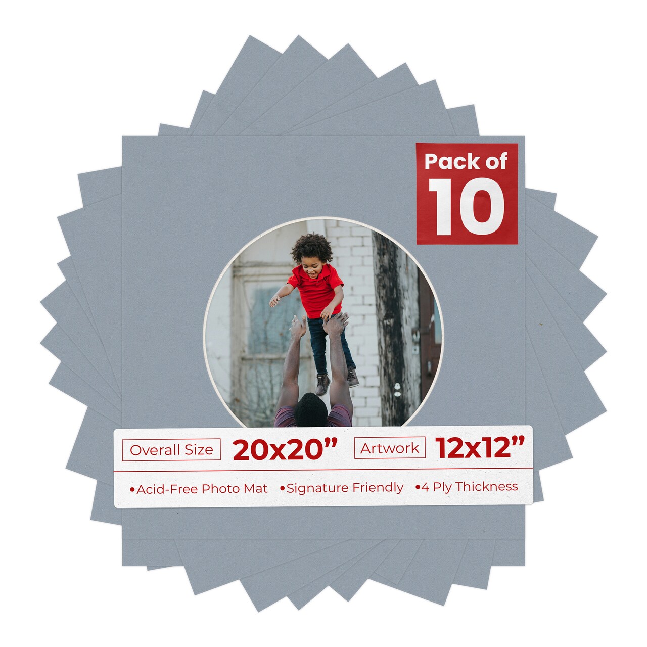 Mid Grey Mat Board for 20x20 Frames - Circle Opening for 12x12 Photos